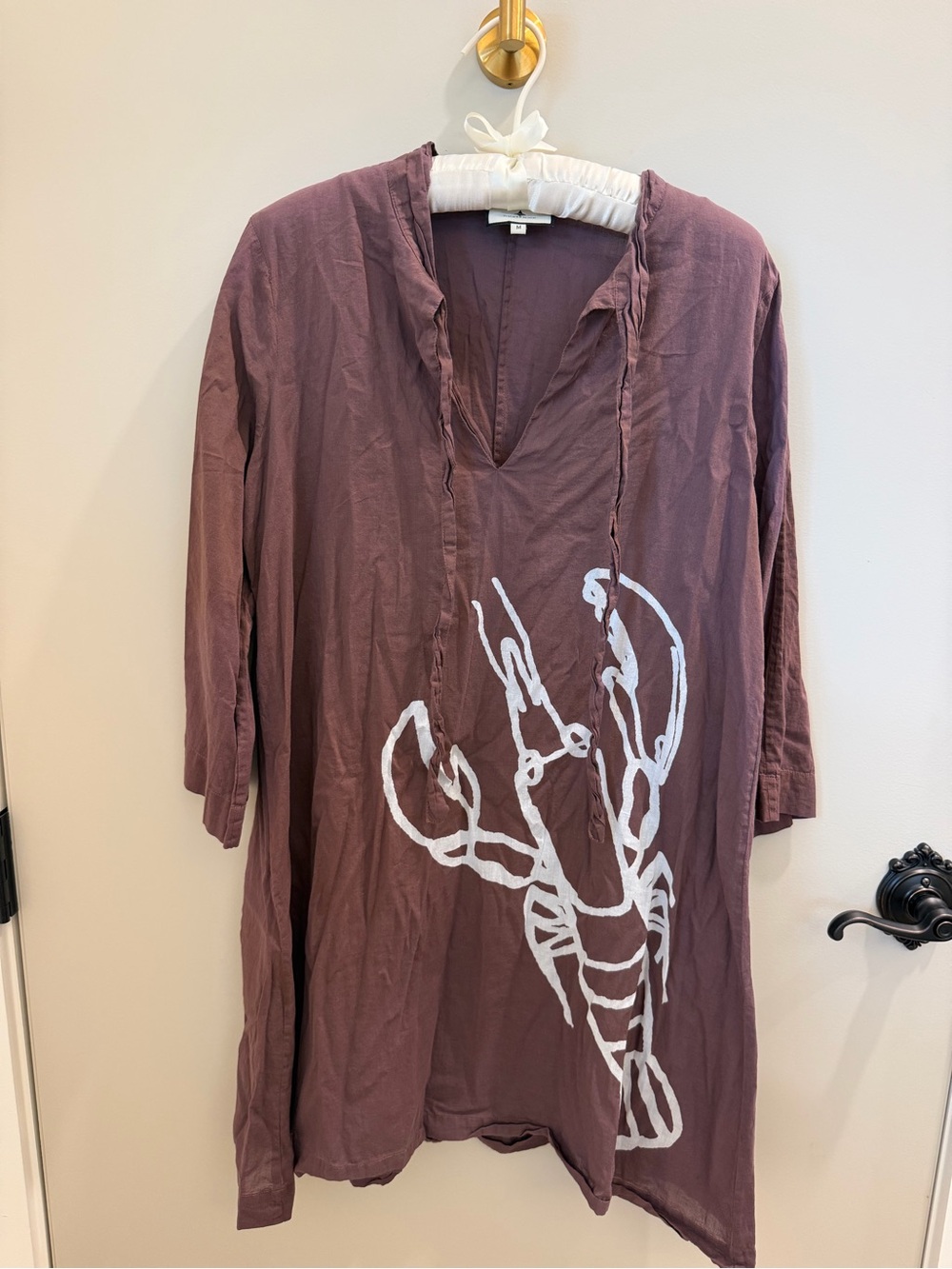 Women's Tuckernuck brown lobster thin Beach Tunic with White Lobster Print